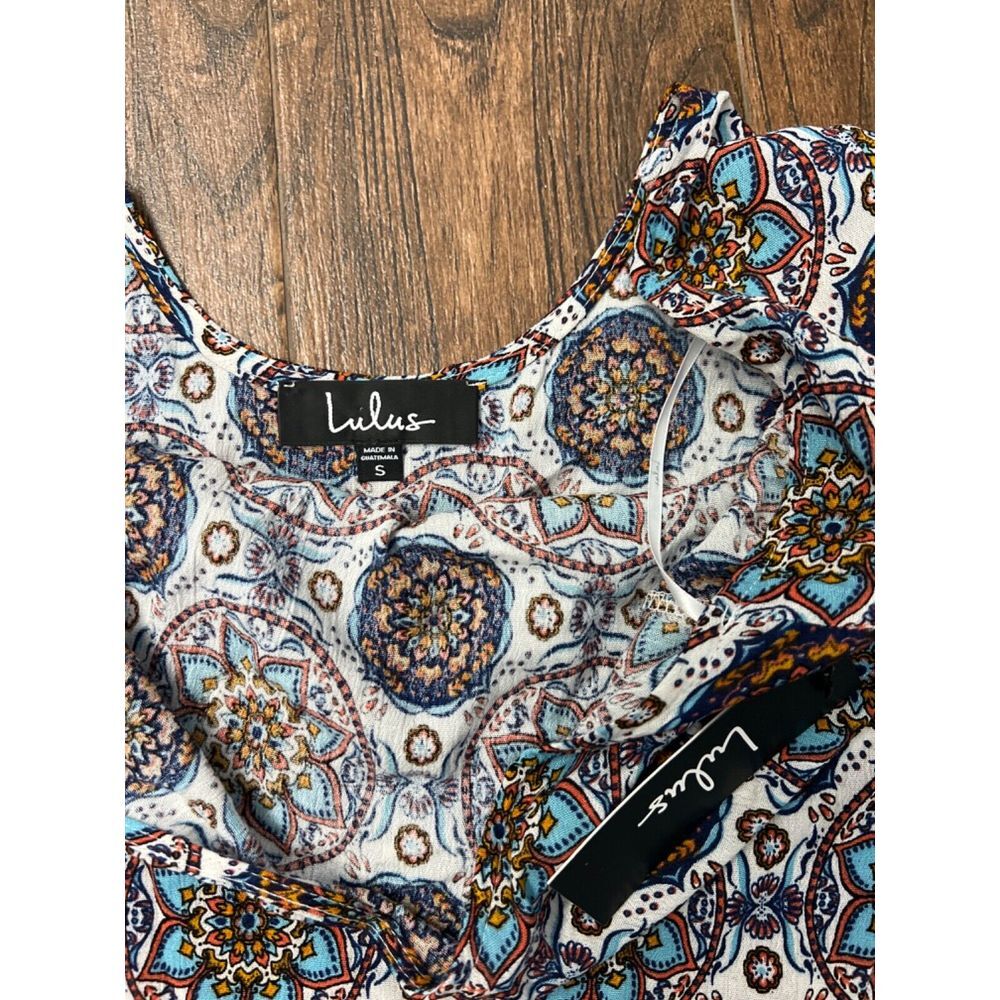 NEW LULUS PERFECT GETAWAY BLUE ORANGE MEDALLION PRINT SHIFT DRESS FLOWY BOHO SM - Picture 9 of 10